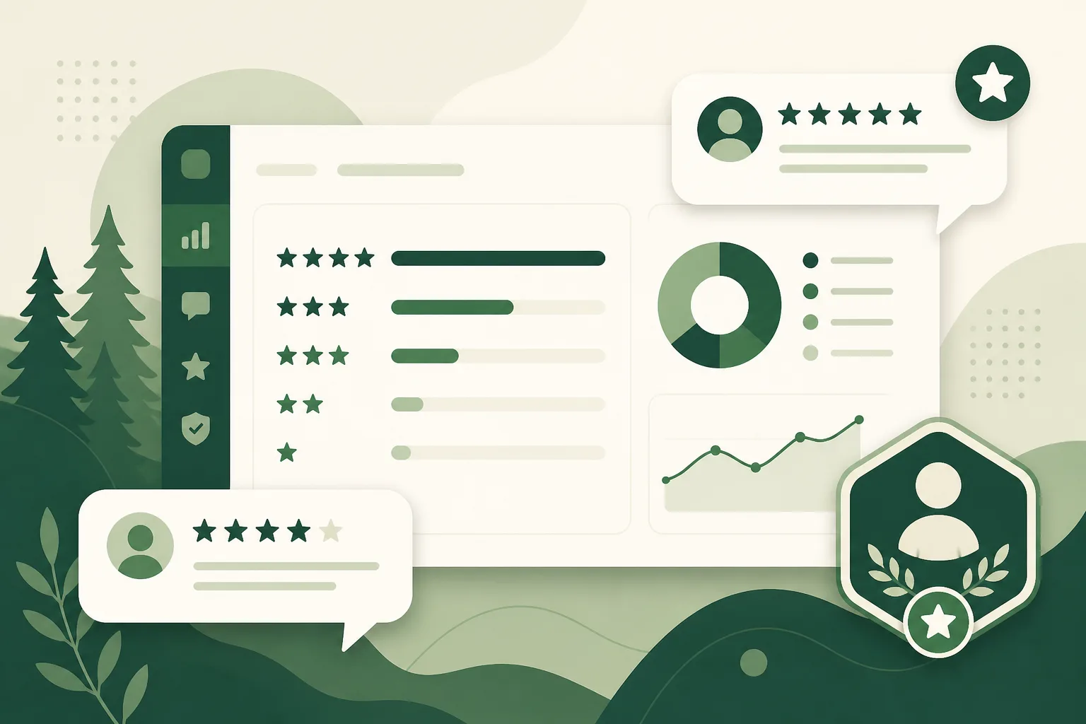 Illustration of Google review analytics with star rating distribution